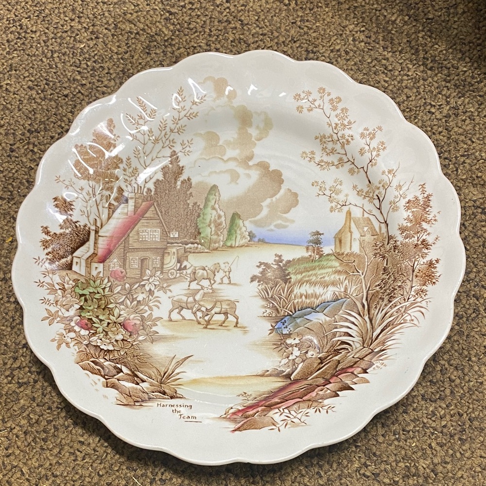 Scenic Brown and White plate
Staffordshire plate
coaching days 
No chips